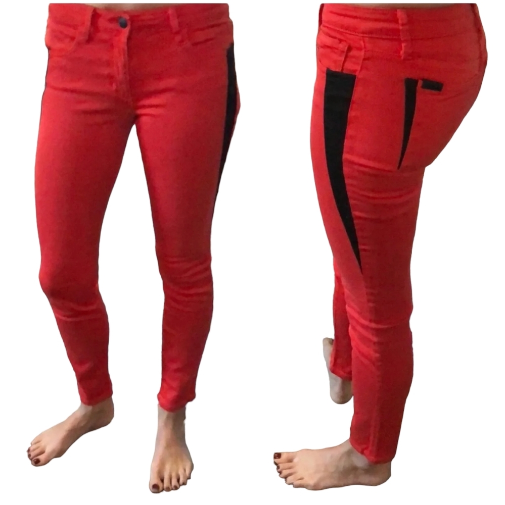 EUC! Joe's Jeans Bright Red Mid-Rise Oblique Skinny Ankle Jeans Size W25